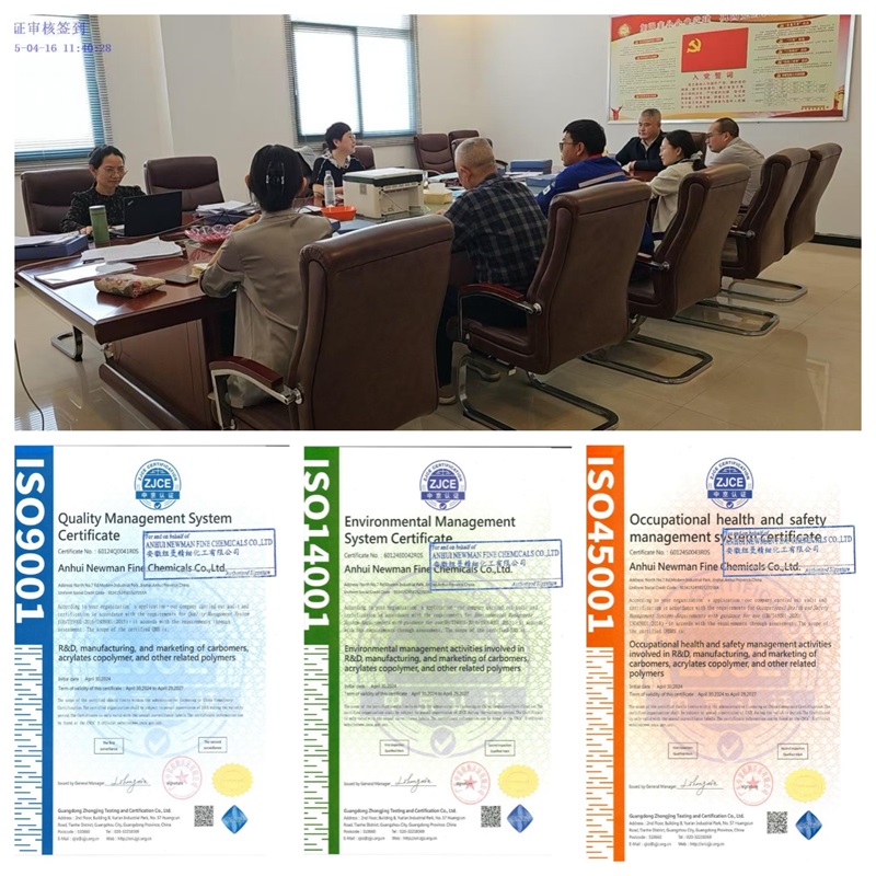 ISO 9001/14001/45001Acrylates/C10-30 Alkyl Acrylate Cross polymerAcrylates/ Steareth-20 Methacrylate Crosspolymer, Carbomer TR-1/TR-2/TR-3